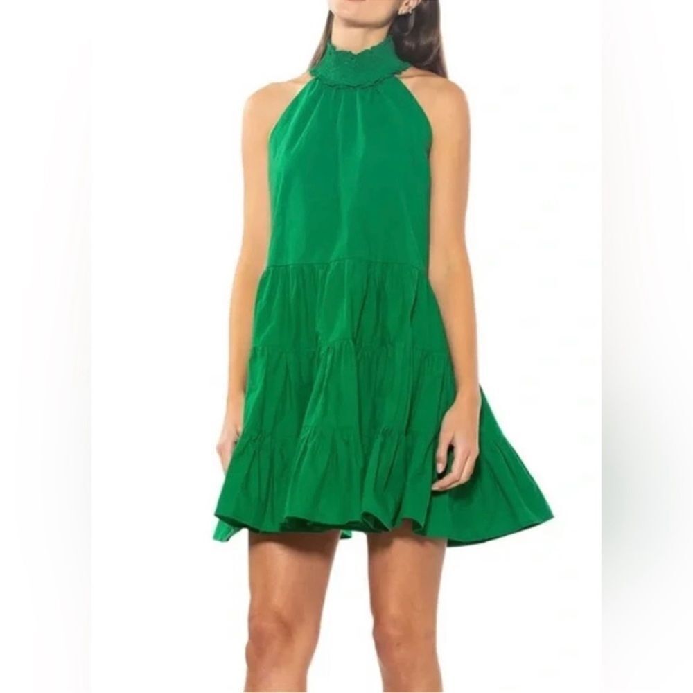 Alexia Admor Smocked Mock Neck Mini Dress with Pockets in Emerald Green Size 8